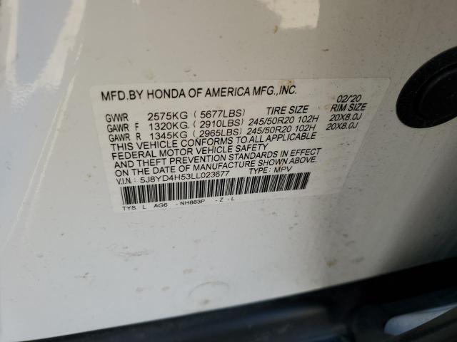 5J8YD4H53LL023677 - 2020 ACURA MDX TECHNOLOGY WHITE photo 12