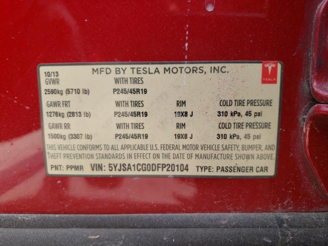 5YJSA1CG0DFP20104 - 2013 TESLA MODEL S წითელი ფოტო 12