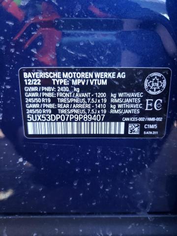 5UX53DP07P9P89407 - 2023 BMW X3 XDRIVE30I BLUE photo 13