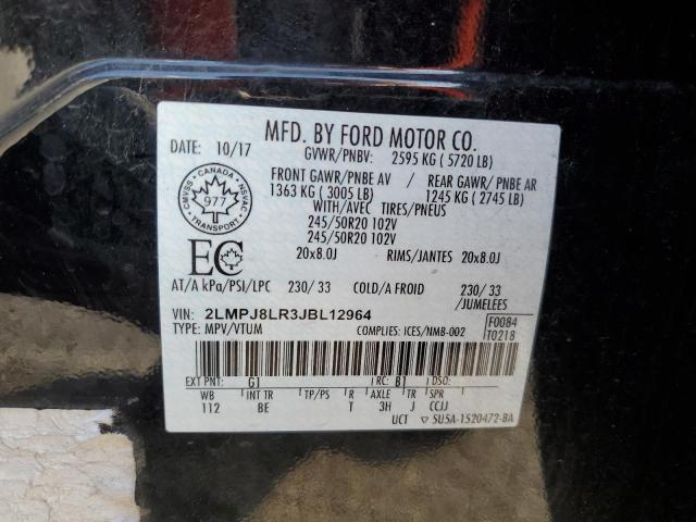 2LMPJ8LR3JBL12964 - 2018 LINCOLN MKX RESERVE أسود صورة 12