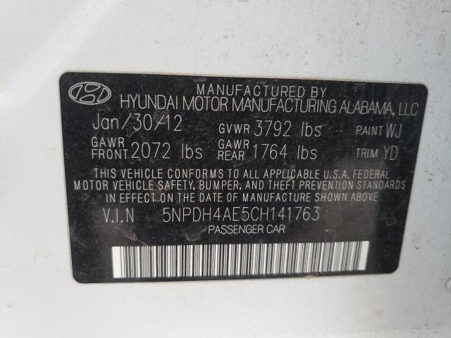 5NPDH4AE5CH141763 - 2012 HYUNDAI ELANTRA GLS WHITE photo 13