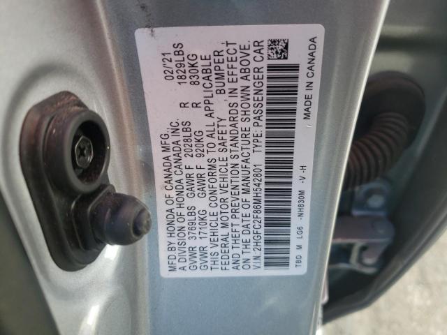 2HGFC2F86MH542801 - 2021 HONDA CIVIC SPORT Gris photo 12