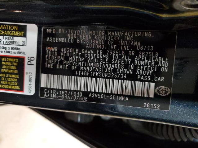 4T4BF1FK5DR325734 - 2013 TOYOTA CAMRY L BLACK photo 12