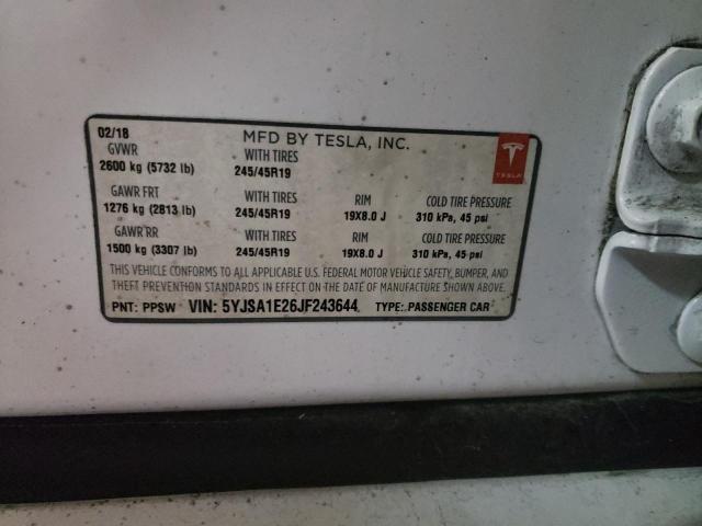 5YJSA1E26JF243644 - 2018 TESLA MODEL S თეთრი ფოტო 13