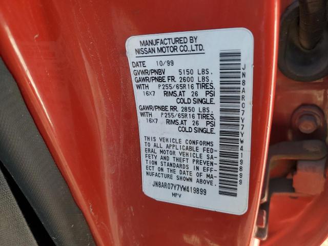 JN8AR07Y7YW419899 - 2000 NISSAN PATHFINDER LE წითელი ფოტო 12