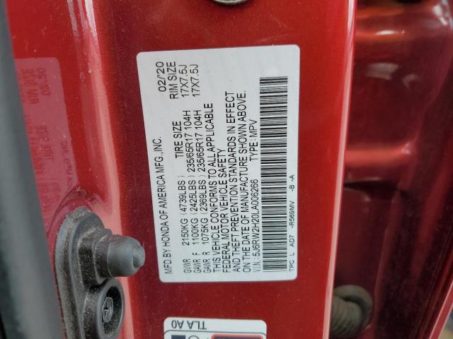 5J6RW2H20LA006266 - 2020 HONDA CR-V LX RED photo 12