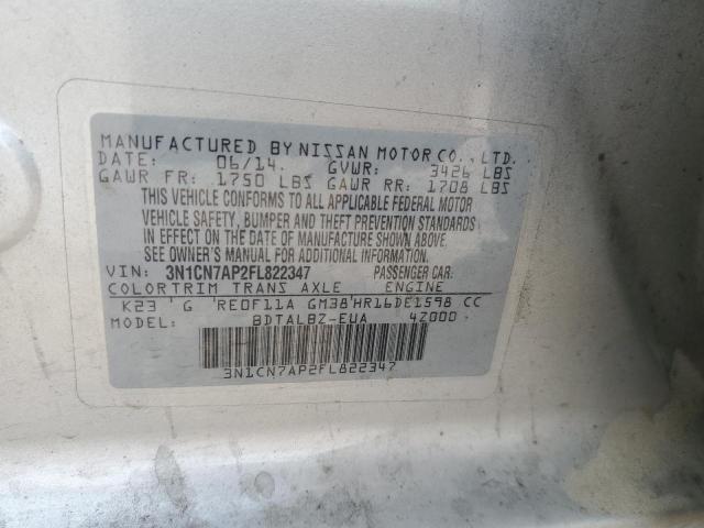 3N1CN7AP2FL822347 - 2015 NISSAN VERSA S GRAY photo 12