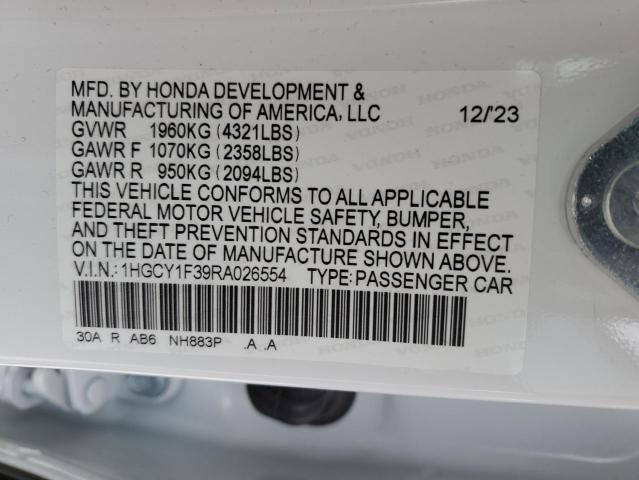 1HGCY1F39RA026554 - 2024 HONDA ACCORD EX WHITE photo 12