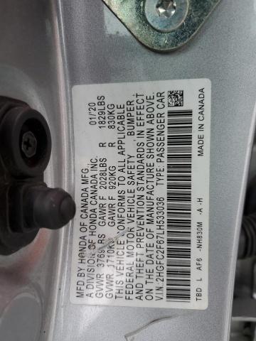 2HGFC2F67LH533036 - 2020 HONDA CIVIC LX SILVER photo 13