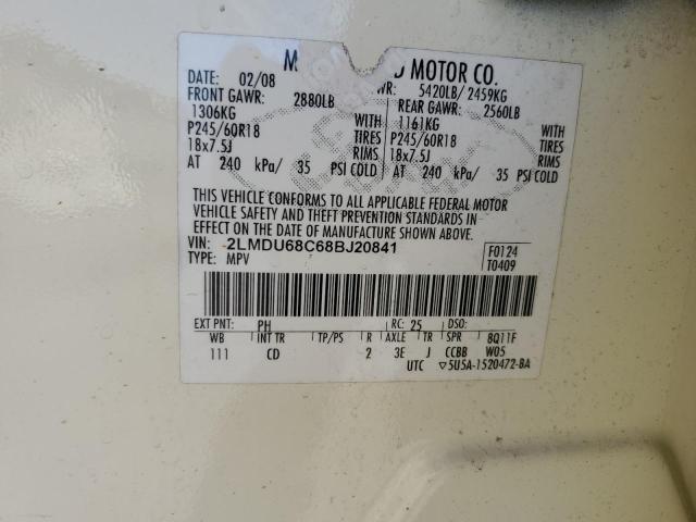 2LMDU68C68BJ20841 - 2008 LINCOLN MKX CREAM photo 13