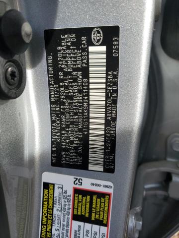 4T1G11AK9MU411408 - 2021 TOYOTA CAMRY SE SILVER photo 12