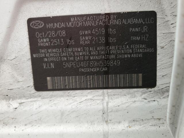 5NPEU46F89H539849 - 2009 HYUNDAI SONATA SE WHITE photo 12