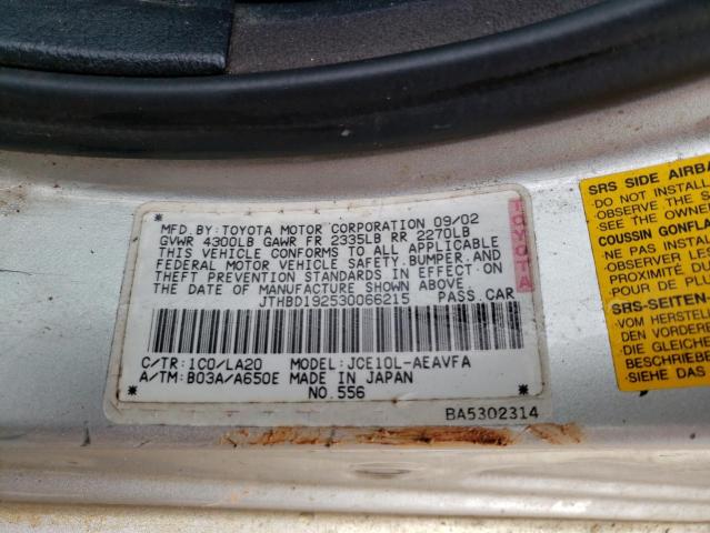 JTHBD192530066215 - 2003 LEXUS IS 300 GRAY photo 12