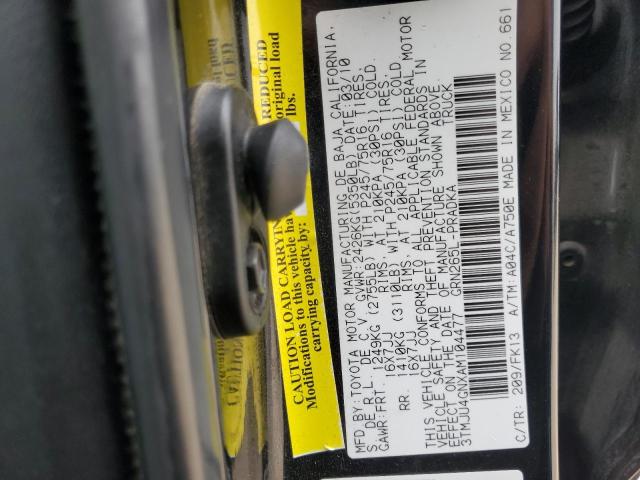 3TMJU4GNXAM104477 - 2010 TOYOTA TACOMA DOUBLE CAB PRERUNNER BLACK photo 12