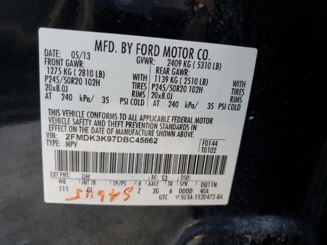 2FMDK3K97DBC45662 - 2013 FORD EDGE LIMITED BLACK photo 12