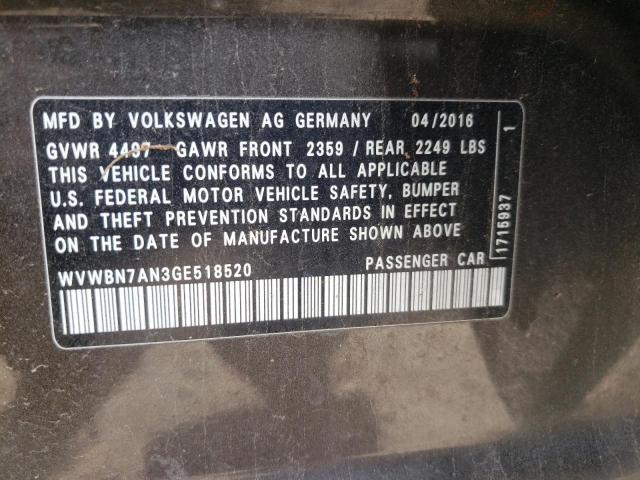 WVWBN7AN3GE518520 - 2016 VOLKSWAGEN CC BASE BROWN photo 12