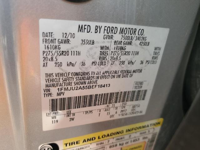 1FMJU2A55BEF18413 - 2011 FORD EXPEDITION LIMITED GRAY photo 12