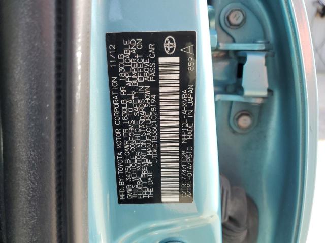 JTDKDTB36C1028194 - 2012 TOYOTA PRIUS C TURQUOISE photo 13