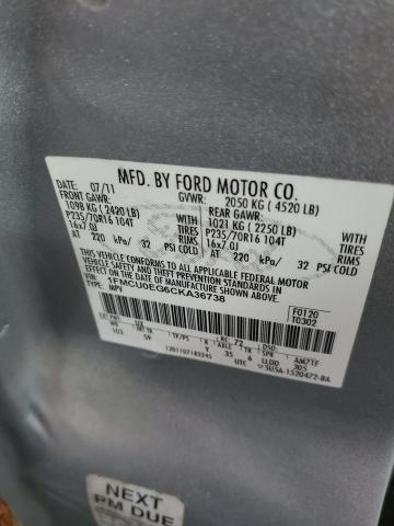 1FMCU0EG6CKA36738 - 2012 FORD ESCAPE LIMITED SILVER photo 14