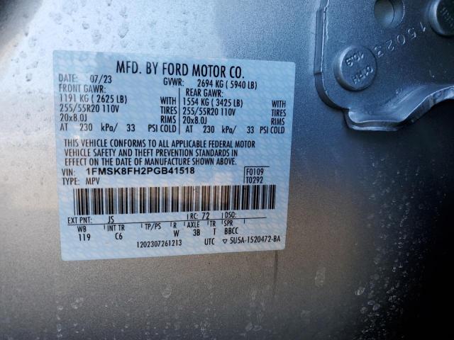 1FMSK8FH2PGB41518 - 2023 FORD EXPLORER LIMITED SILVER photo 12