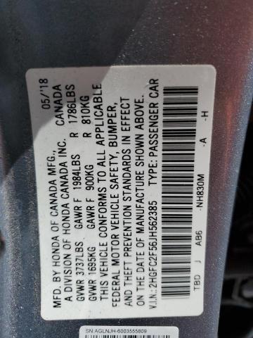 2HGFC2F56JH562385 - 2018 HONDA CIVIC LX SILVER photo 12