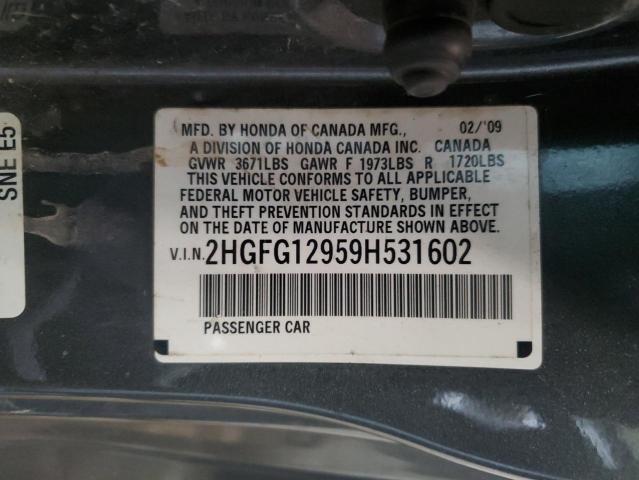 2HGFG12959H531602 - 2009 HONDA CIVIC EXL GRAY photo 10