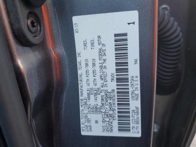 5TFUY5F1XKX836190 - 2019 TOYOTA TUNDRA DOUBLE CAB SR/SR5 GRAY photo 12