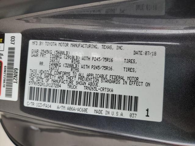 5TFRX5GN1JX127284 - 2018 TOYOTA TACOMA ACCESS CAB ნაცრისფერი ფოტო 12