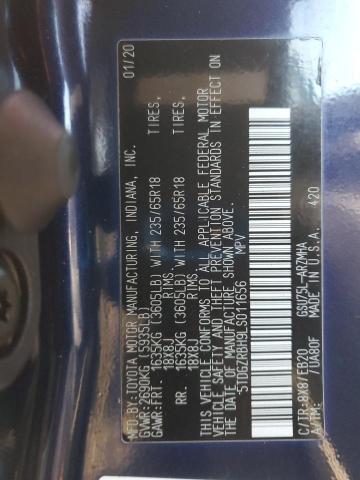 5TDGZRBH9LS011656 - 2020 TOYOTA HIGHLANDER XLE BLUE photo 14