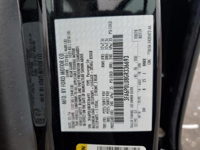 3FA6P0LU8GR336693 - 2016 FORD FUSION SE HYBRID BLACK photo 12