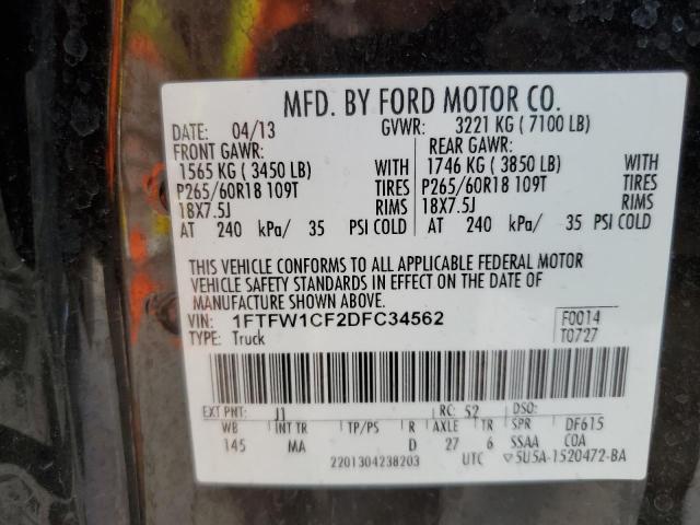 1FTFW1CF2DFC34562 - 2013 FORD F150 SUPERCREW BROWN photo 12