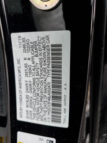 1HGCV3F49LA002470 - 2020 HONDA ACCORD HYBRID EX BLACK photo 12