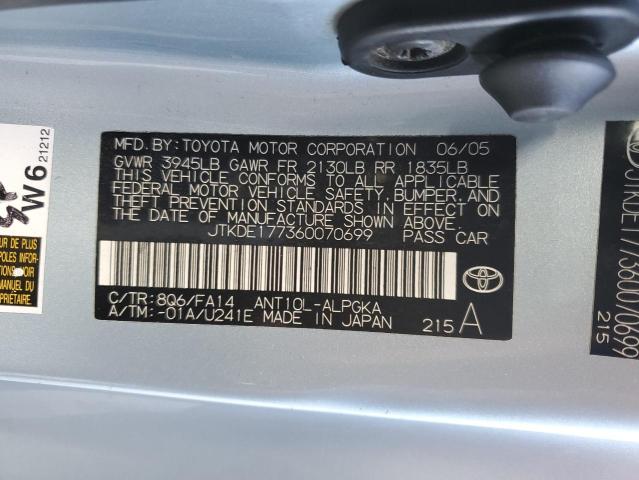 JTKDE177360070699 - 2006 TOYOTA SCION TC ლურჯი ფოტო 13