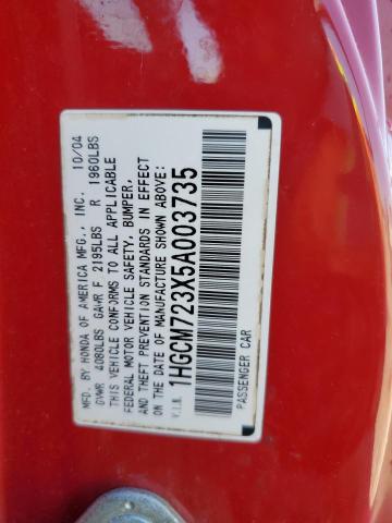 1HGCM723X5A003735 - 2005 HONDA ACCORD LX RED photo 12