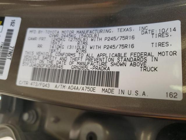 5TFJU4GN0FX068946 - 2015 TOYOTA TACOMA DOUBLE CAB PRERUNNER CHARCOAL photo 12