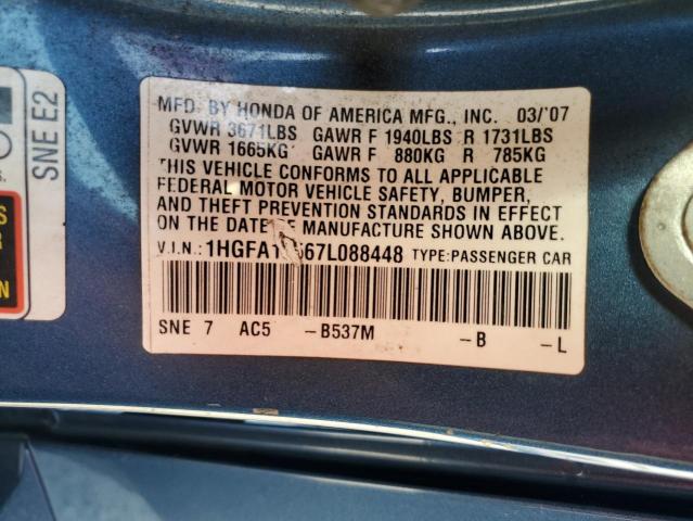 1HGFA16567L088448 - 2007 HONDA CIVIC LX BLUE photo 12