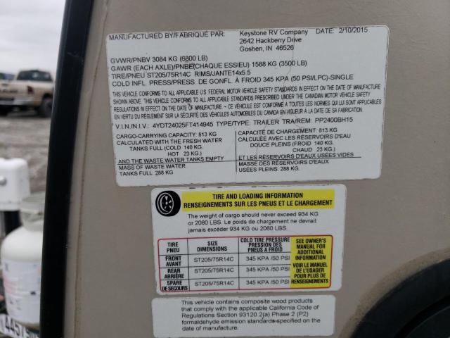 4YDT24025FT414945 - 2015 KEYSTONE PASSPORT WHITE photo 10