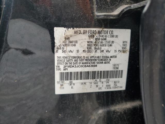 2FMDK3JC0CBA63698 - 2012 FORD EDGE SEL BLACK photo 12