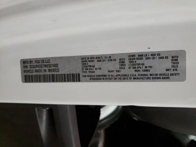 3C6LRVDG7ME521602 - 2021 RAM PROMASTER 2500 HIGH أبيض صورة 12