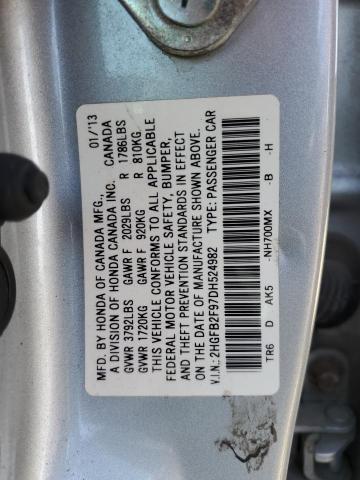 2HGFB2F97DH524982 - 2013 HONDA CIVIC EXL SILVER photo 12