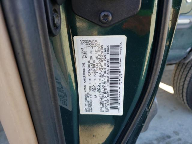 5TBBT441X2S242345 - 2002 TOYOTA TUNDRA ACCESS CAB მწვანე ფოტო 12