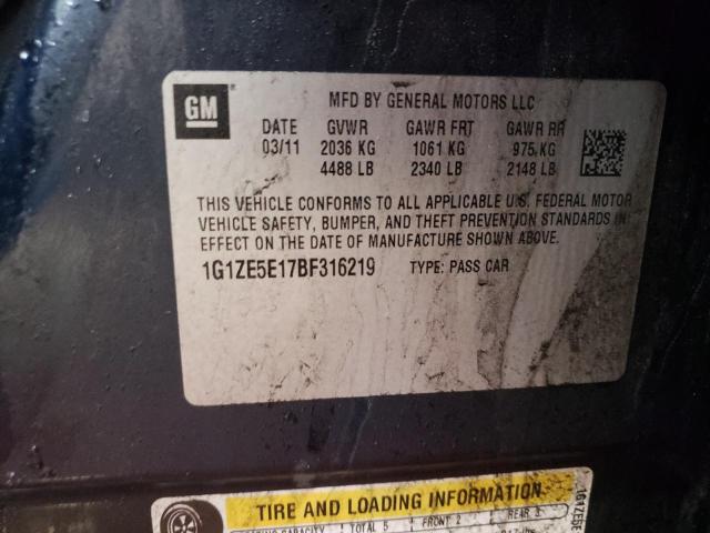 1G1ZE5E17BF316219 - 2011 CHEVROLET MALIBU LTZ ლურჯი ფოტო 12