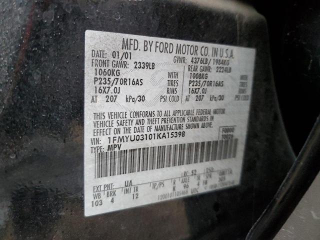 1FMYU03101KA15398 - 2001 FORD ESCAPE XLT BLACK photo 13