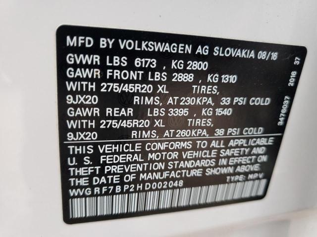 WVGRF7BP2HD002048 - 2017 VOLKSWAGEN TOUAREG WOLFSBURG WHITE photo 13