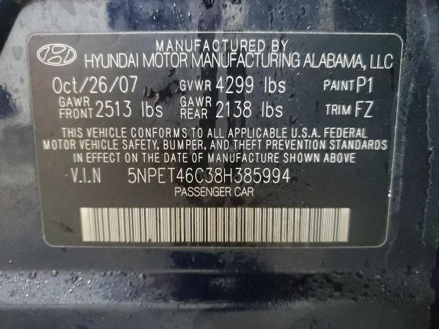 5NPET46C38H385994 - 2008 HYUNDAI SONATA GLS BLUE photo 12