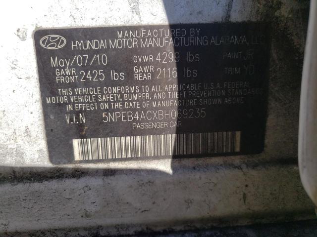 5NPEB4ACXBH069235 - 2011 HYUNDAI SONATA GLS WHITE photo 10