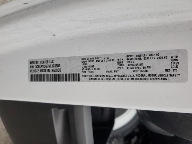 3C6LRVDG7NE123307 - 2022 RAM PROMASTER 2500 HIGH თეთრი ფოტო 12