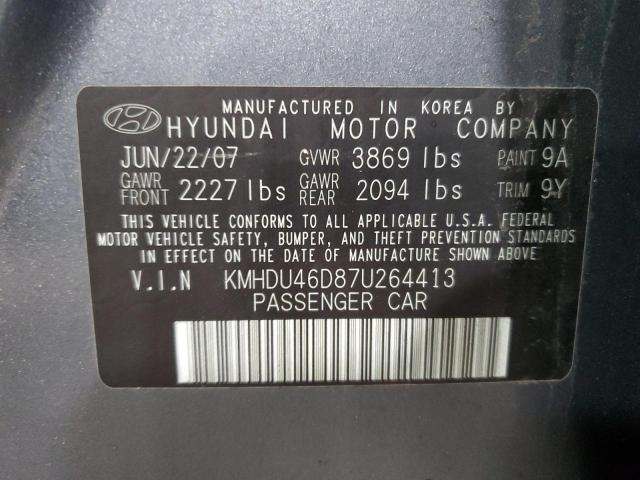 KMHDU46D87U264413 - 2007 HYUNDAI ELANTRA GLS GRAY photo 12