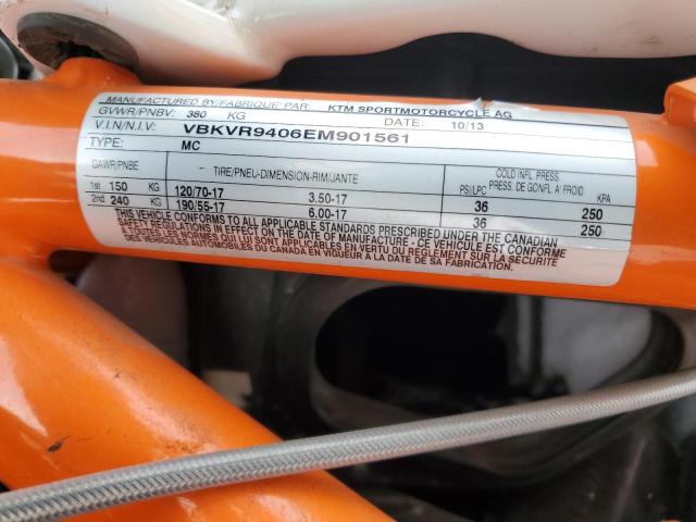 VBKVR9406EM901561 - 2014 KTM 1190 RC8 WHITE photo 10