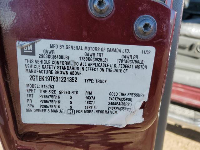 2GTEK19T631231352 - 2003 GMC NEW SIERRA K1500 BURGUNDY photo 12